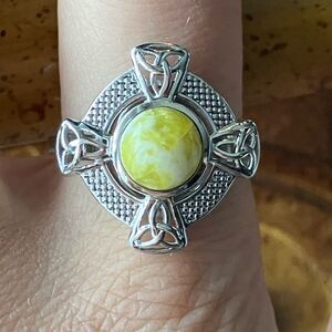 Natural Connemara Marble Sterling Silver Celtic Cross Ring Size 10